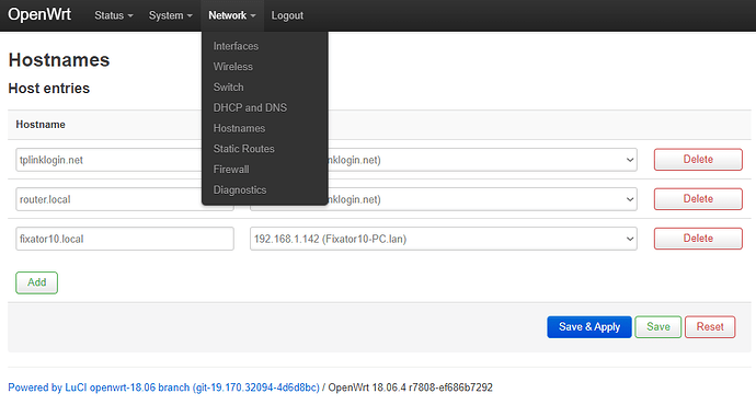 Network → Hostnames